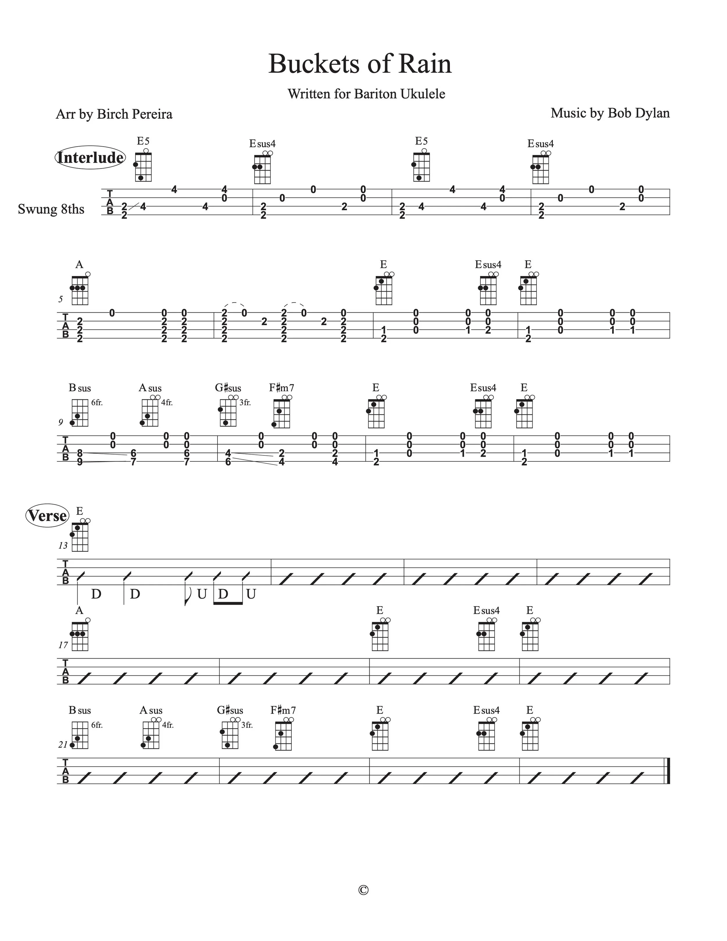 Buckets of Rain - Baritone Ukulele Tab