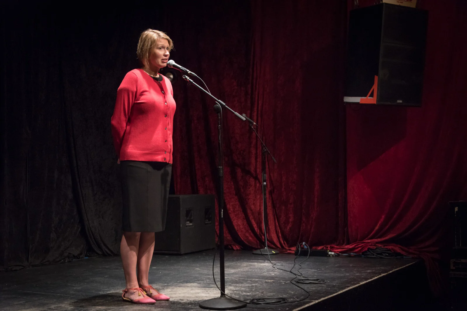 Erika Check Hayden shares her story at the Rickshaw Stop in San Francisco, in October 2016. Photo by Christopher Schodt.