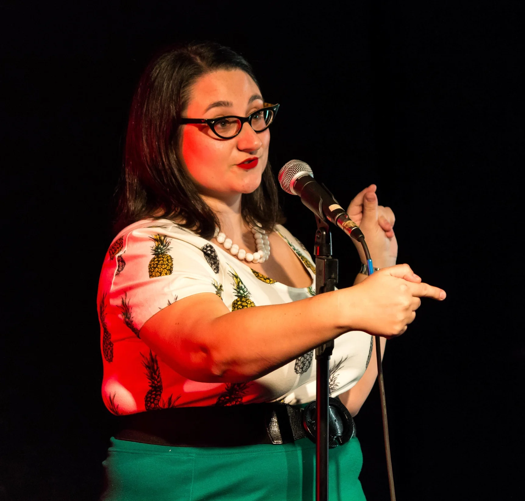 Elizabeth Yuko shares her story at the Kraine Theater in New York City in November 2016. Photo by Nicholas Santasier.