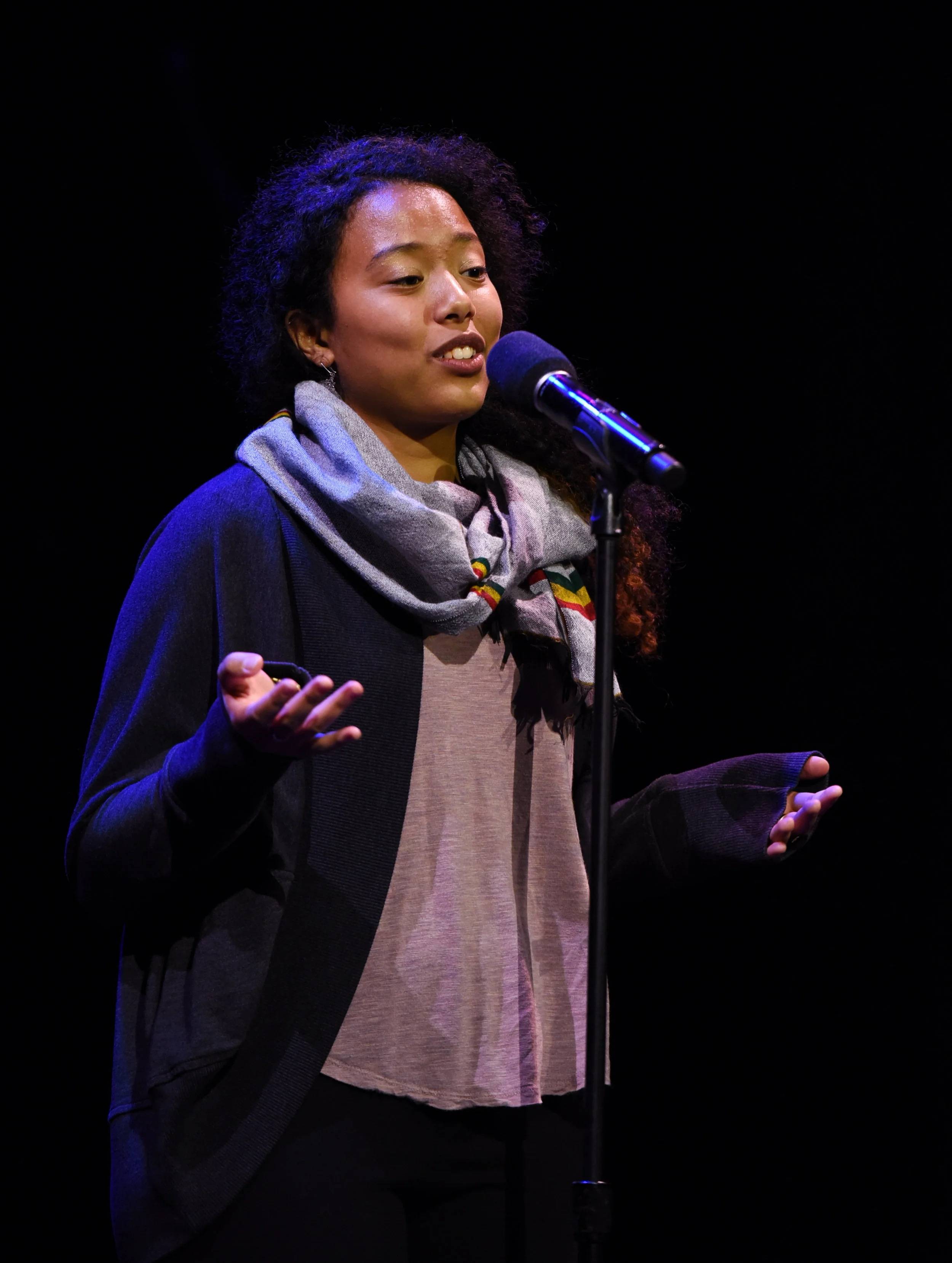 Selam Gano shares her story at the Oberon Theater in Cambridge, MA. Photo by Kate Flock