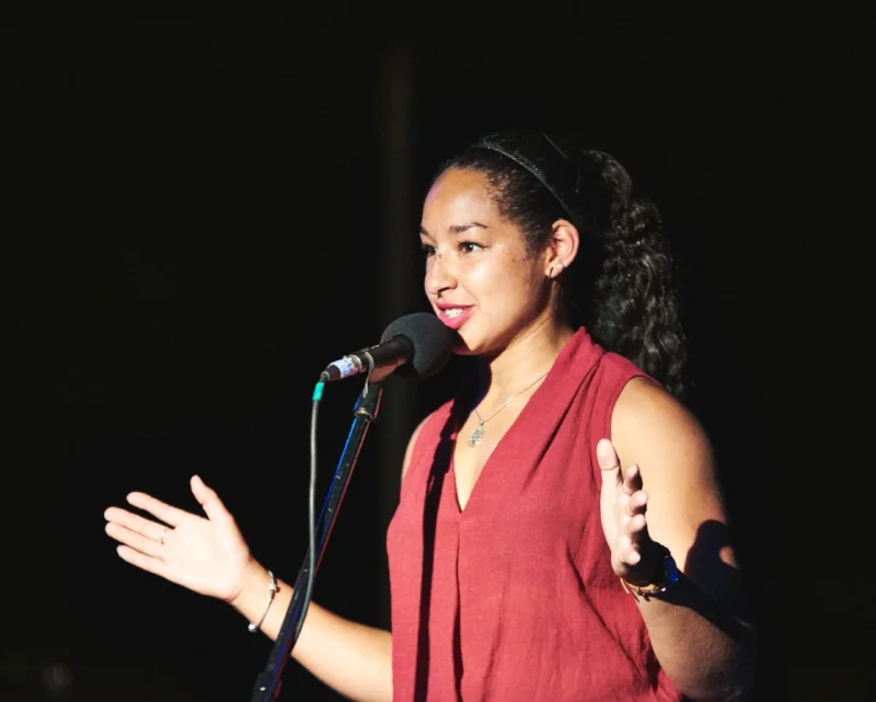 Cylita Guy tells her story at Tranzac in Toronto in September 2017.