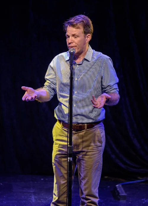 Ethan Hollander tells his story at the Rickshaw Stop in San Francisco in September 2017. Photo by Christopher Schodt.