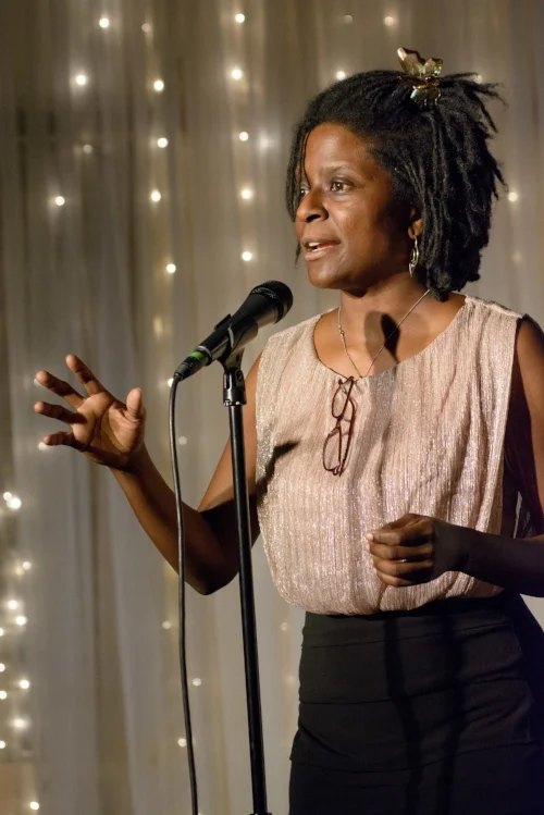 Mauree "Mo" Culberson shares her story at the Highland Inn Ballroom in Atlanta in October 2017. Photo by Rob Felt.