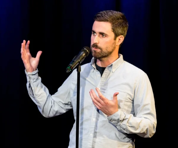 Peter Brannen tells his story in February 2018 at Caveat in New York. Photo by Nicholas Santasier.