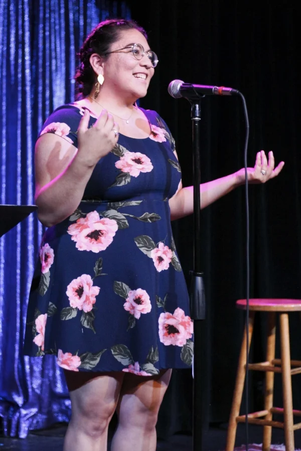Evelyn Valdez-Ward shares her story at the Lyric Hyperion in LA. Photo by Mari Provencher.