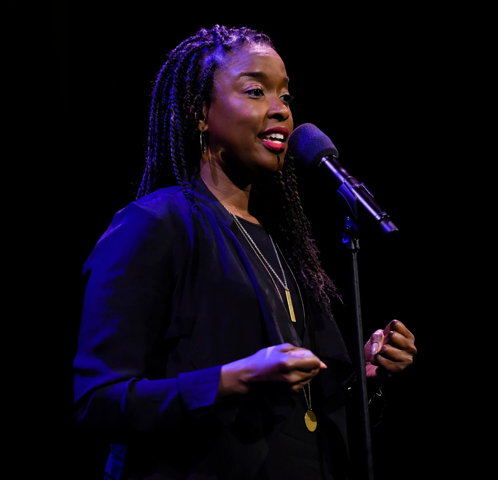 Monica O’Neal shares her story at the Oberon Theatre in Cambridge, MA. Photo by Kate Flock.