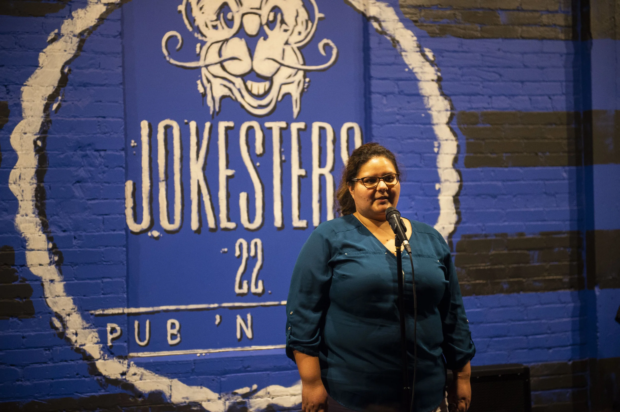 Guizella Rocabado shares her story at our show in conjunction with SACNAS 2018. Photo by Lisa Helfert.