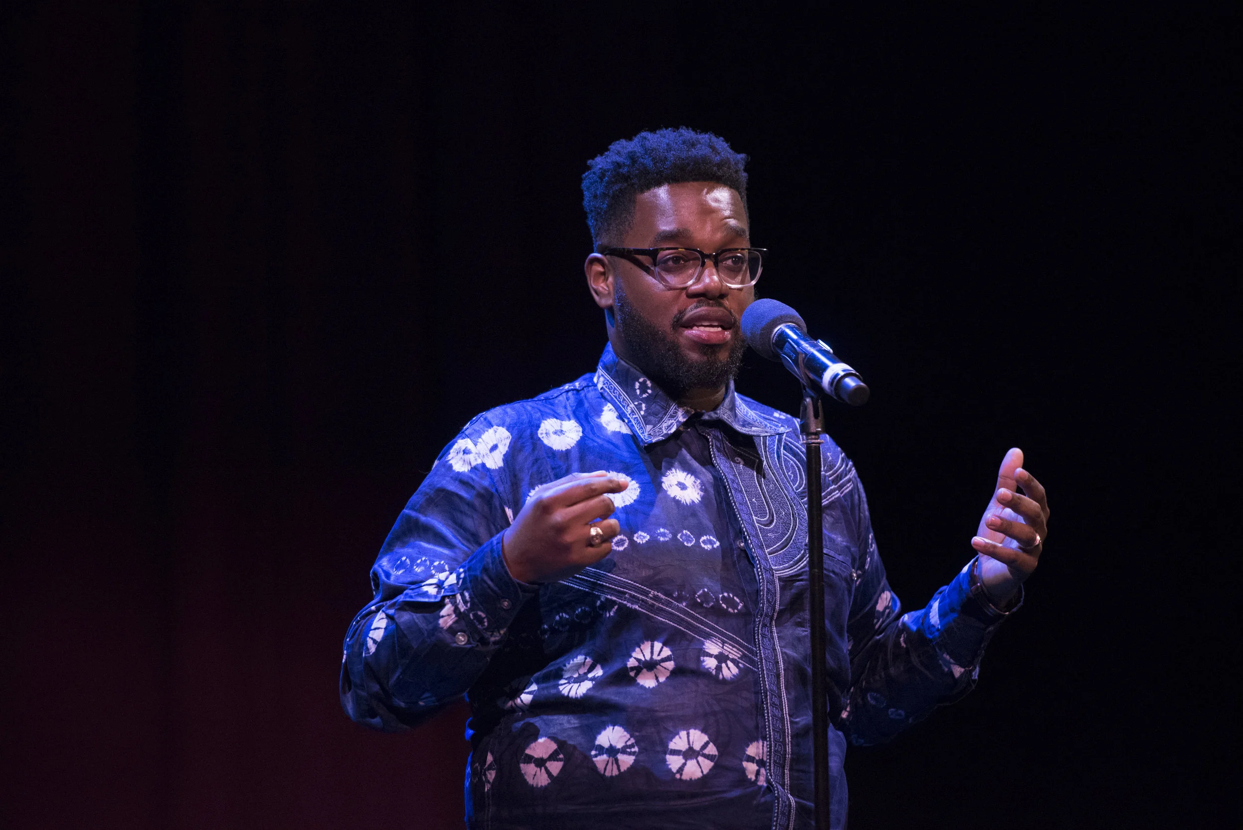 Ralph Bouquet shares his story at a Story Collider show at Oberon Theatre in Cambridge, MA in October, 2018. Photo by Kate Flock.