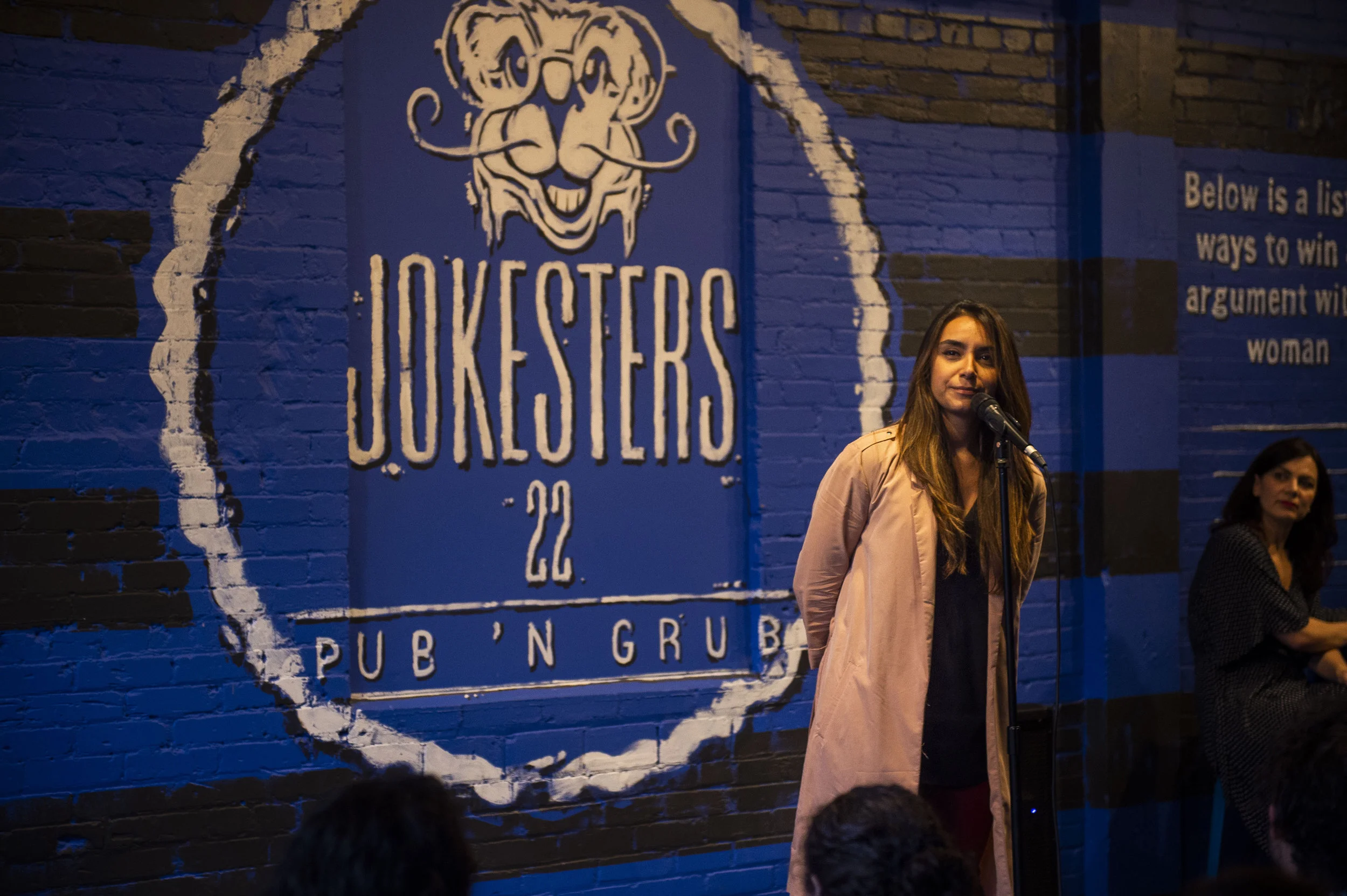 Minerva Contreras shares her story with our audience in Jokesters 22 in San Antonio, TX as part of a show done in collaboration with SACNAS (Society for Advancement of Chicanos/Hispanics and Native Americans in Science) in October 2018. Photo by Lisa Helfert.