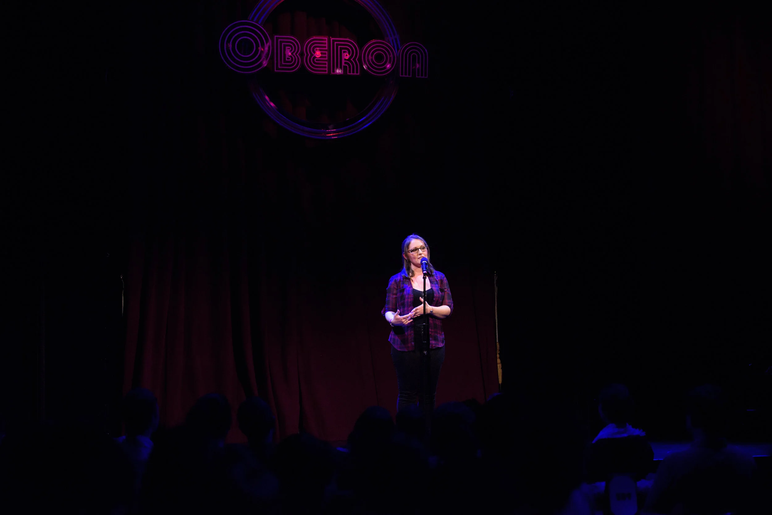 Brianna Shaughnessy shares her story with the Story Collider audience at the Oberon in Boston, MA in February 2019. Photo by Kate Flock.