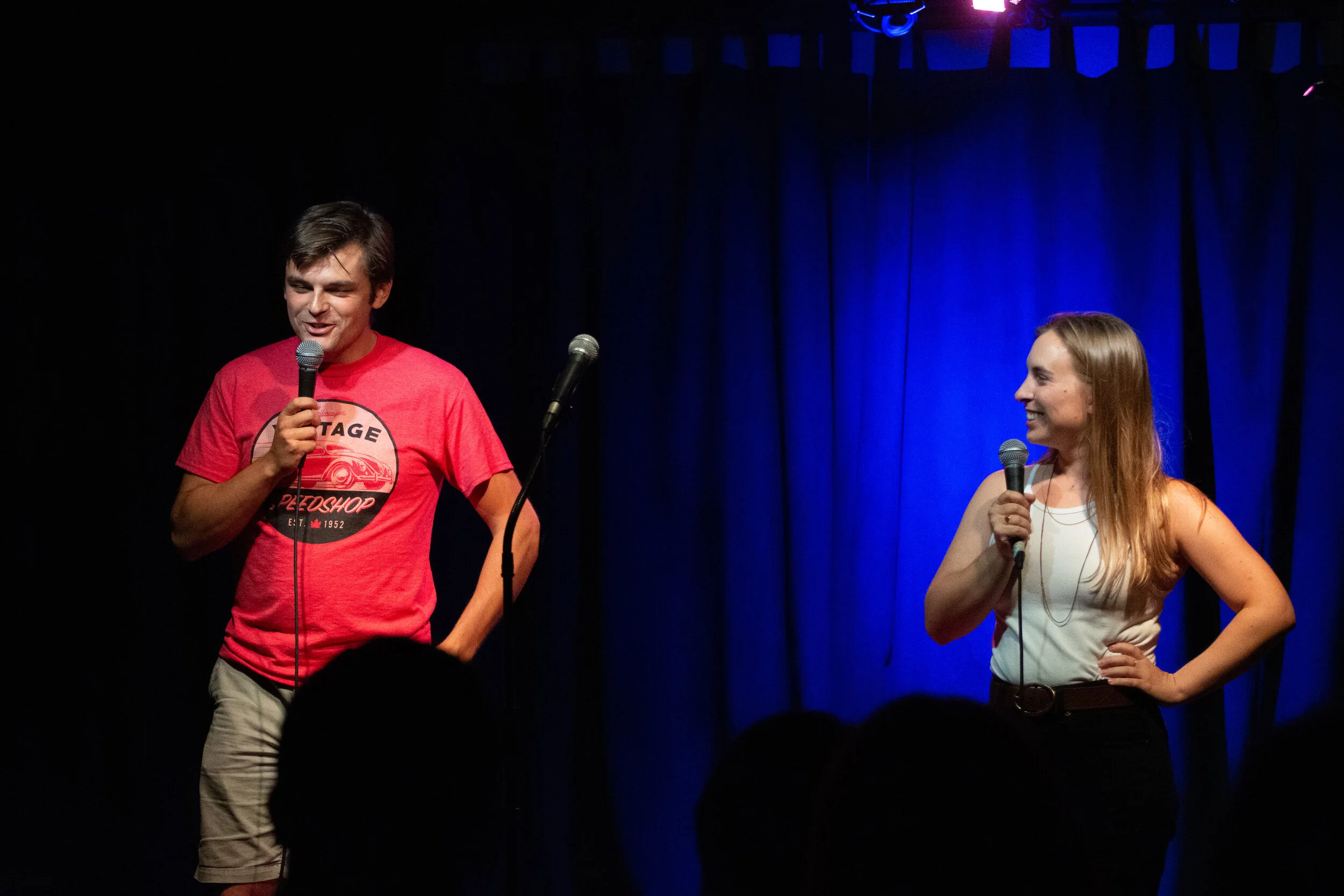 Jesse and Misha hosting Story Collider Toronto show.
