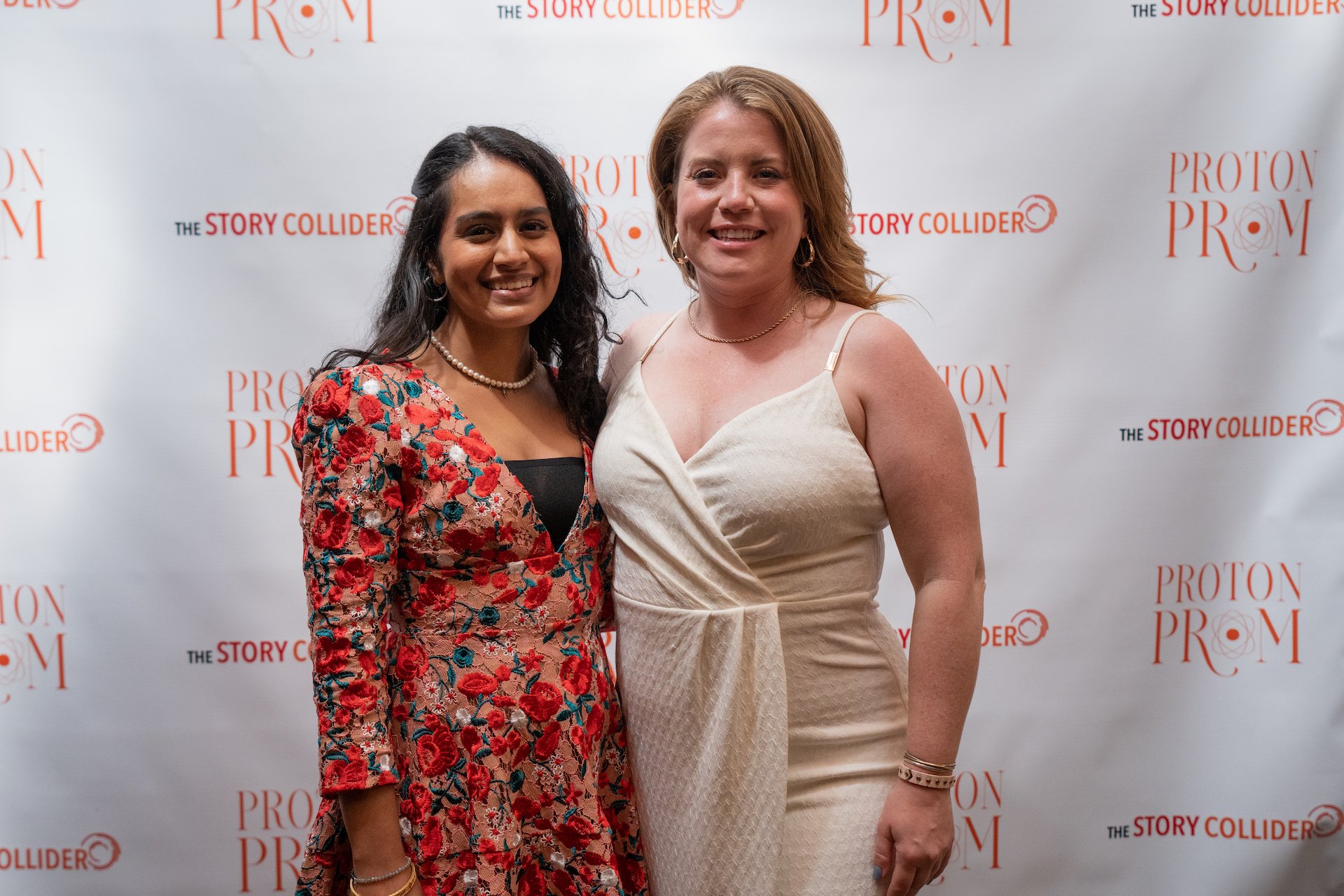  Former Story Collider storytellers and Math for America teachers Anoopa Singh and Brittany Beck 