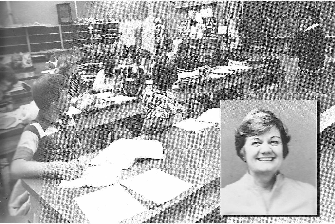  Image of the Mrs. Fangman and the science class from a yearbook. Image courtesy of Arthur Moorhead. 