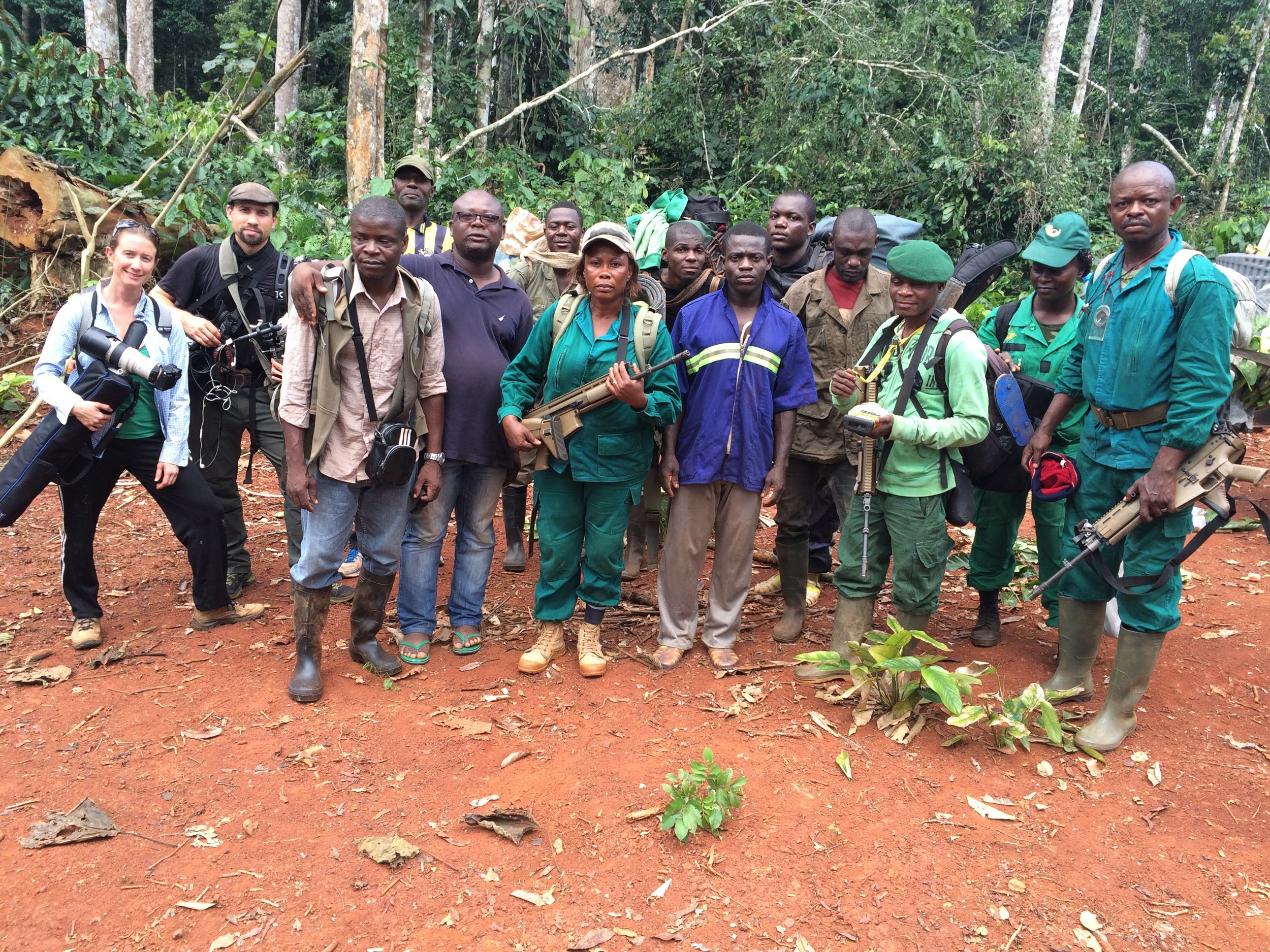  Zeb, Mariah, and Eco Guards in Cameroon during the  Silent Forests  shoot. Photo courtesy of Mariah Wilson.  