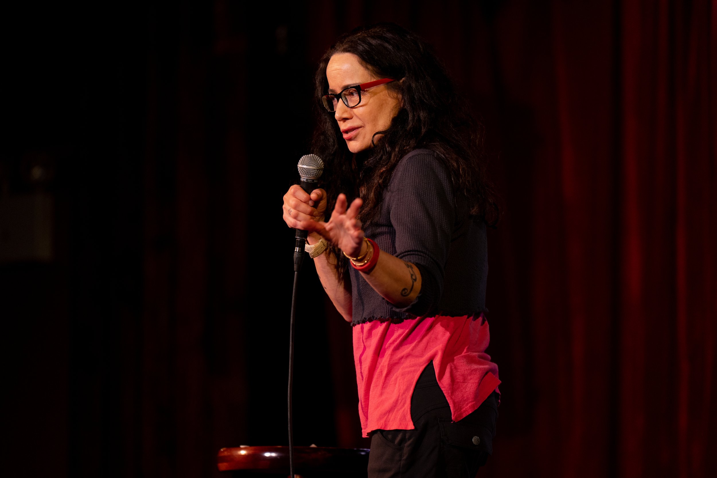  Actress and comedian Janeane Garofalo   performing on stage at The Bell House in Brooklyn, NY.  