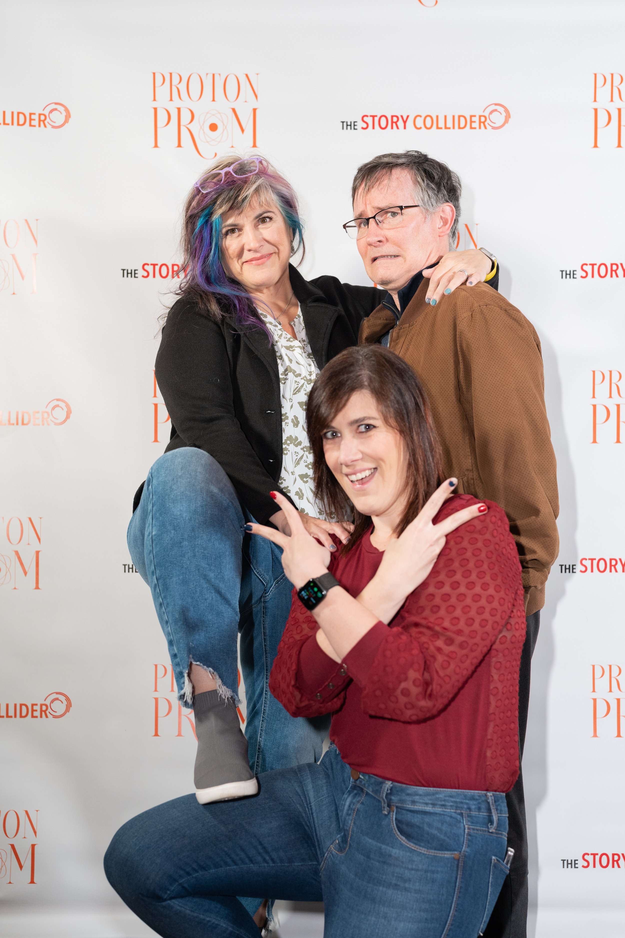  Story Collider board member John Rennie with his wife, Jennifer (left), and another Proton Prom guest.  