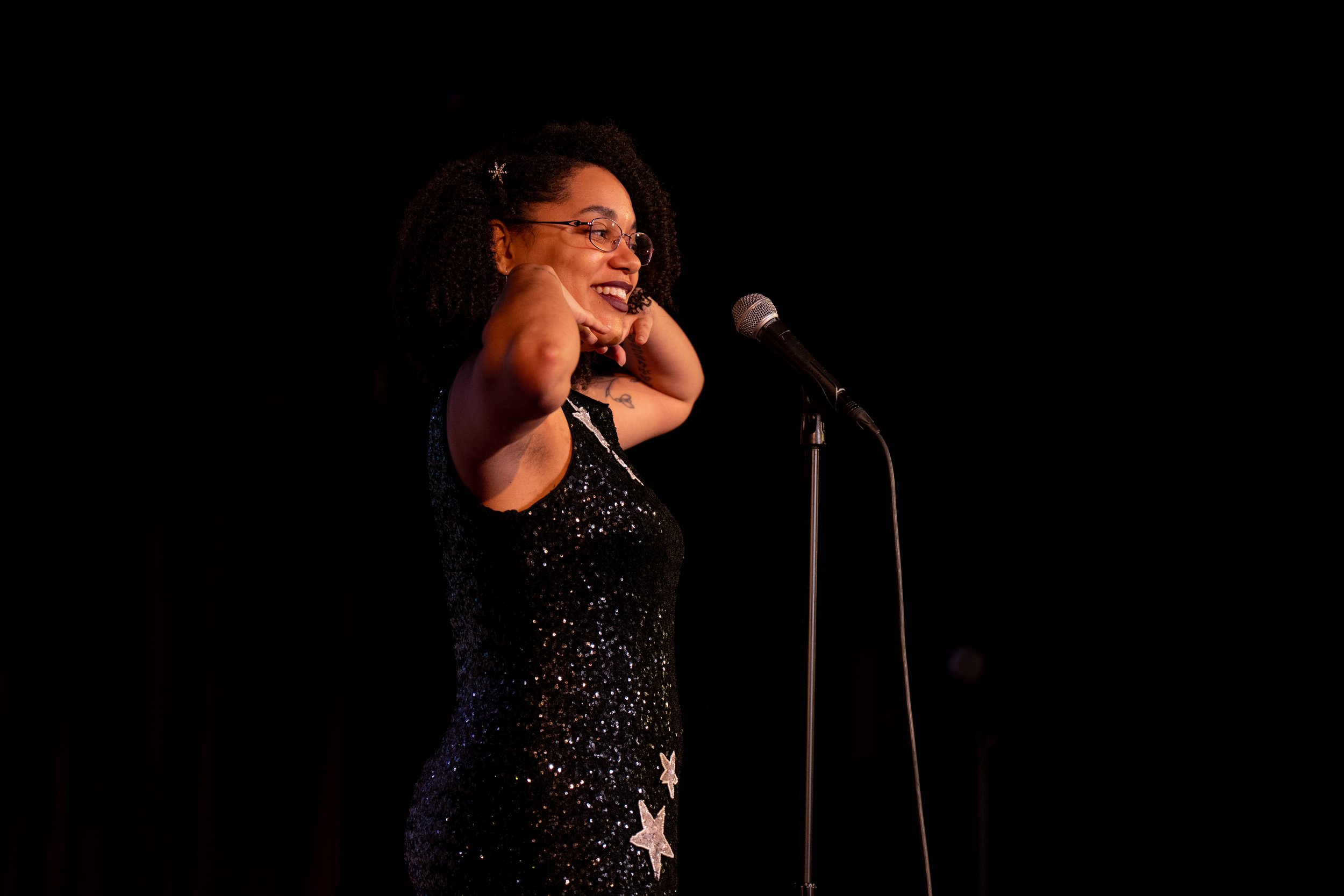  Astrophysicist, folklorist, and science communicator Dr. Moiya McTier shares her story on stage at The Bell House in Brooklyn, NY. 