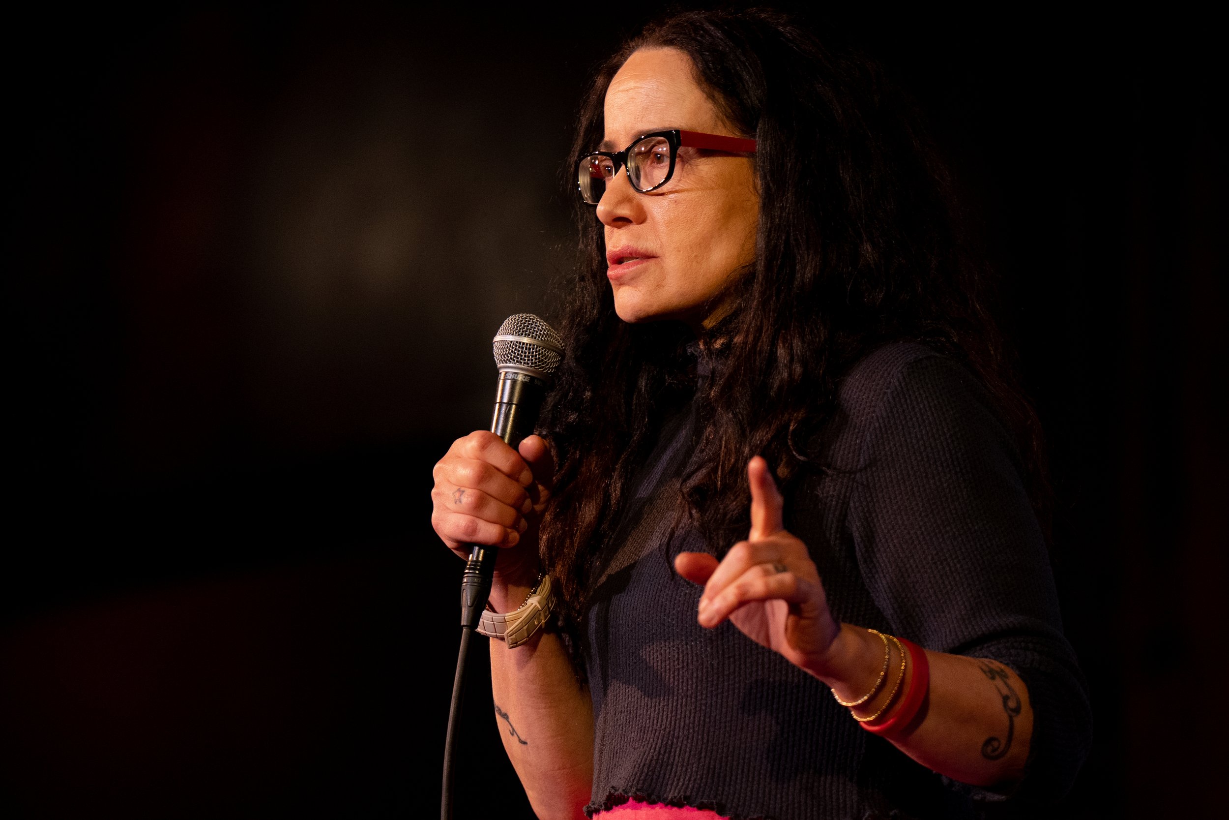  Actress and comedian Janeane Garofalo   performing on stage at The Bell House in Brooklyn, NY.  