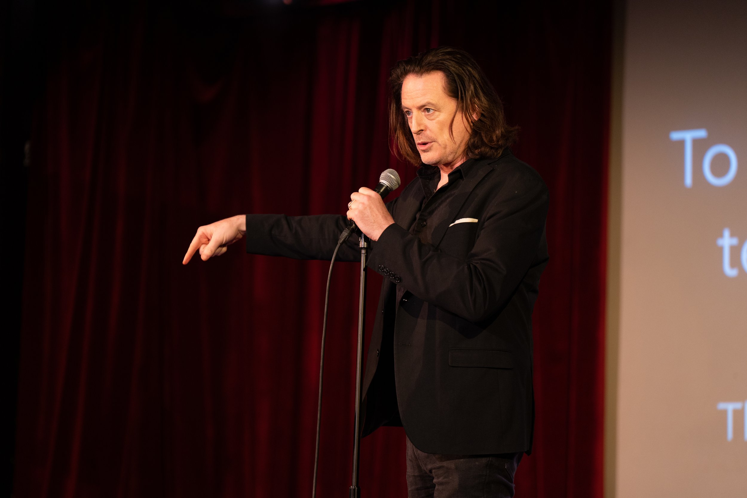  Host of “Tell Me Everything” John Fugelsang on stage at The Bell House in Brooklyn, NY.  