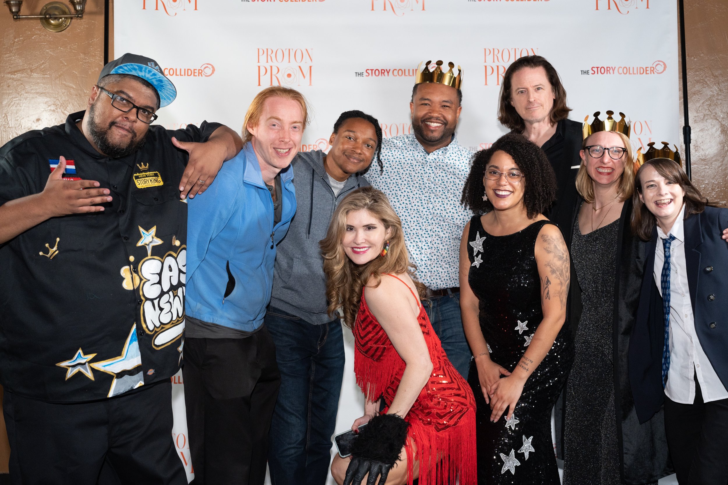  From left to right: Host and comedian Gastor Almonte, cartoonist and storyteller Zach Weinersmith, comedian and storyteller Josh Johnson, host Natalia Reagan, Seattle producer Juan Carlos Martinez Jr., storyteller Dr. Moiya McTier, storyteller John 