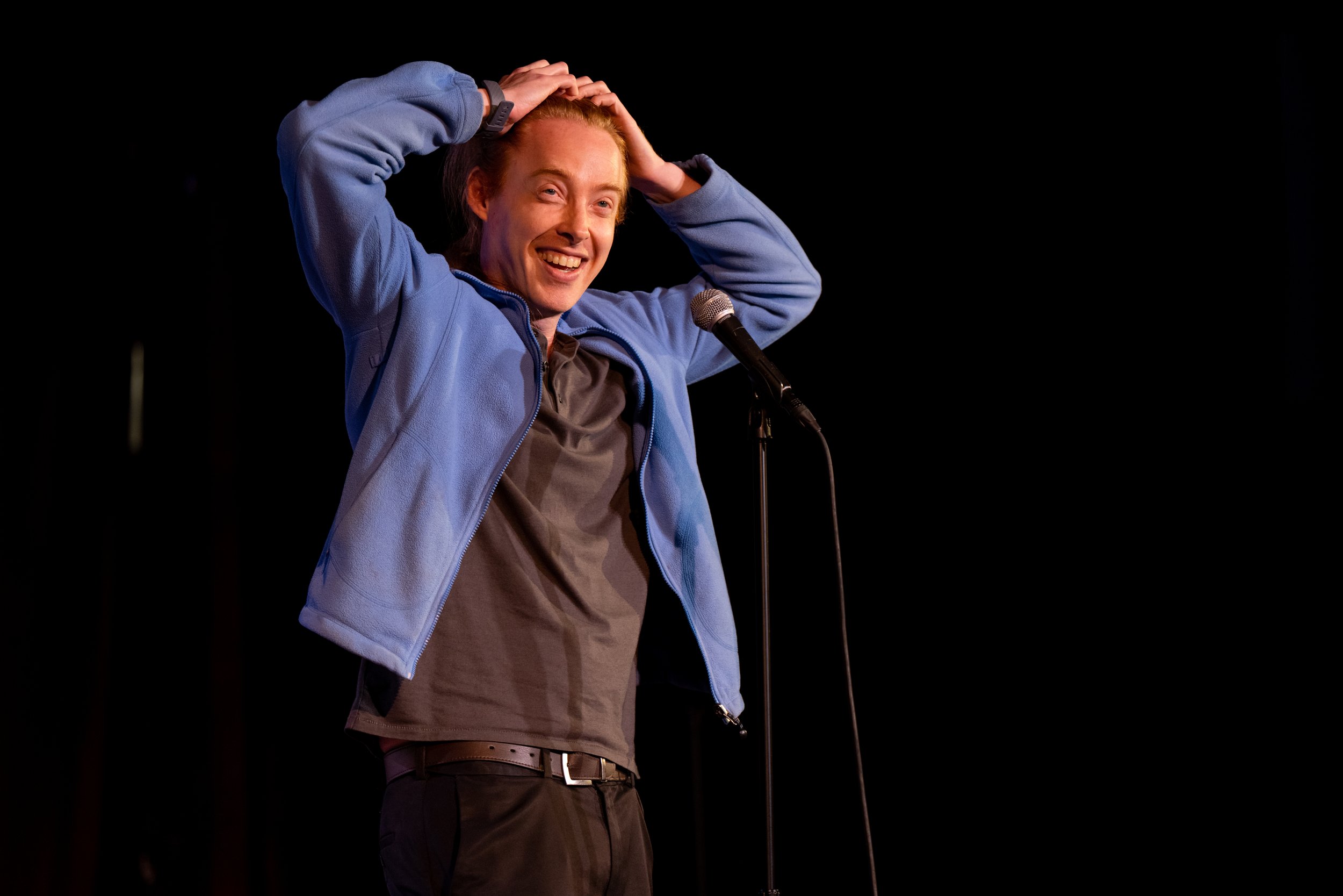  SMBC cartoonist and storyteller Zach Weinersmith on stage at The Bell House in Brooklyn, NY.  