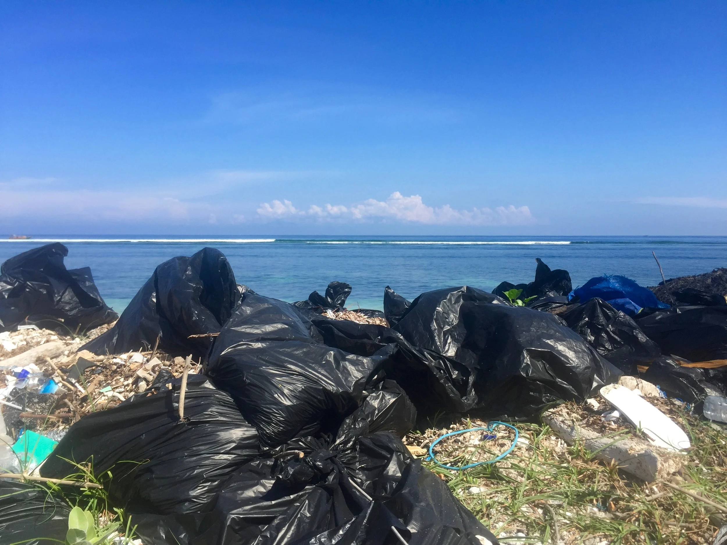 Piles of trash on the north western coast of Gili Trawangan