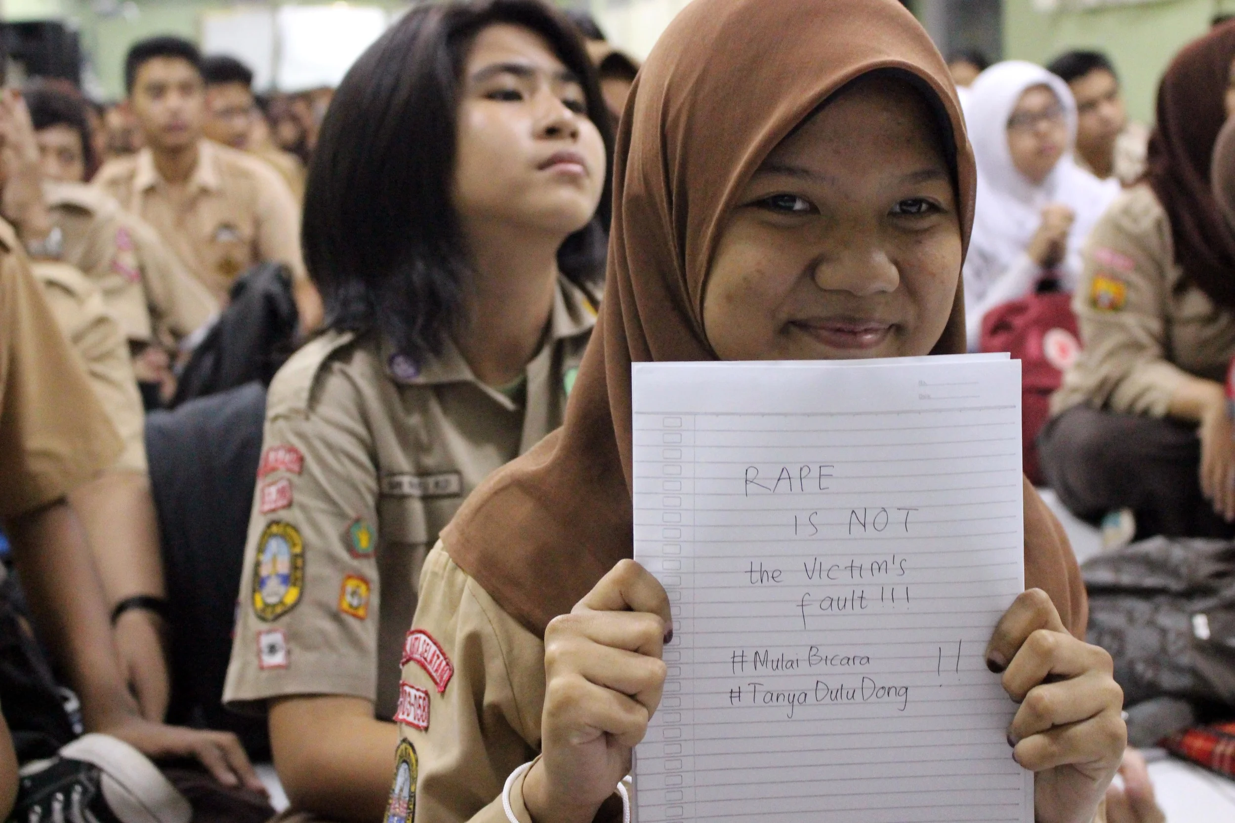 Jakarta high school student shows her support for survivors of sexual harassment
