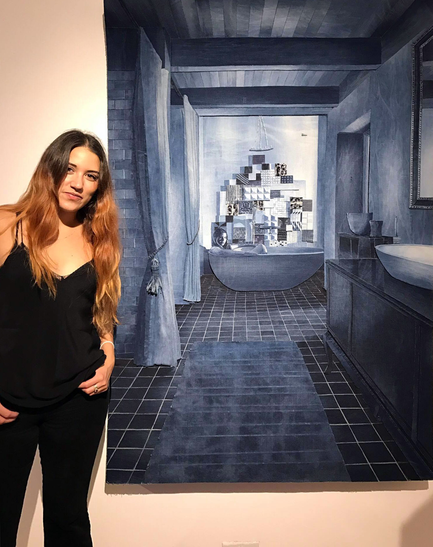 Guernica Mancini with the piece she modelled with. Guernica is lead signer with the Royal Ruckas