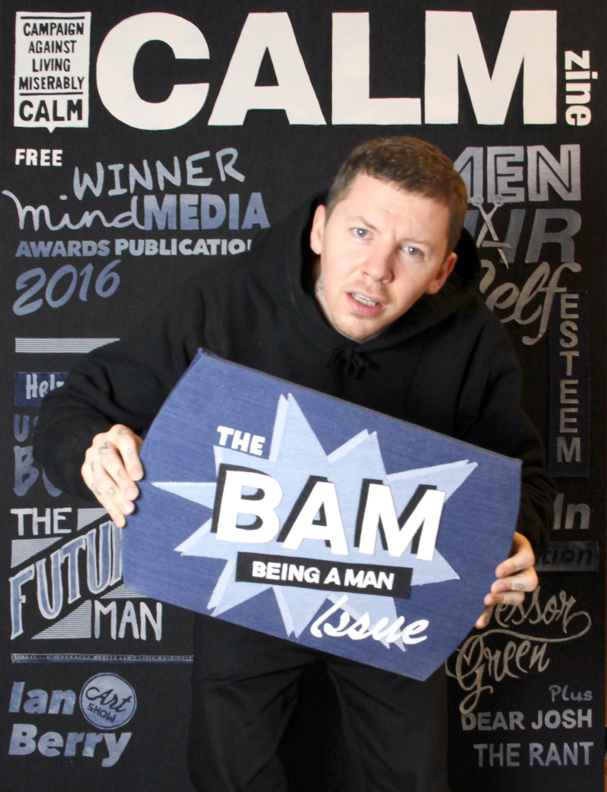 Professor Green on one of the covers of Calmzine
