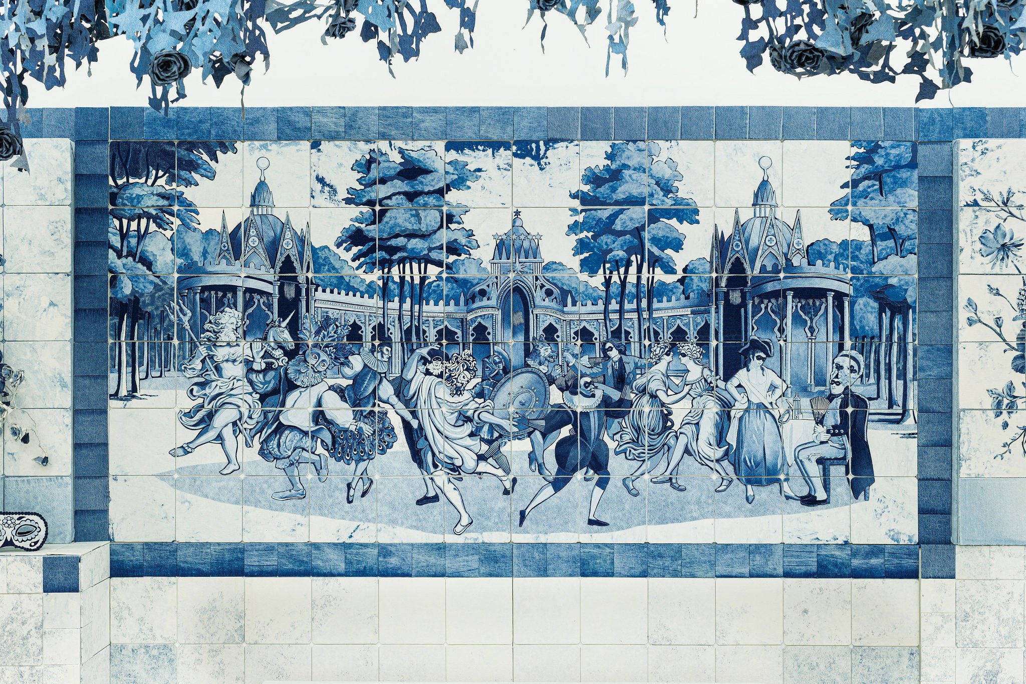 The Secret Garden in Textile Art Redefined at the Saatchi Gallery, London 2026. Ian Berry’s Denim Secret Garden installation 