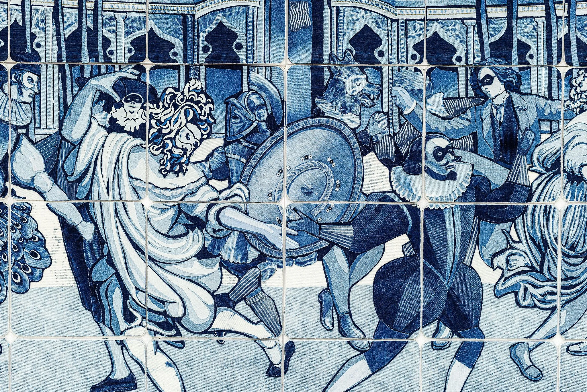  The Secret Garden in Textile Art Redefined at the Saatchi Gallery, London 2026. Ian Berry’s Denim Secret Garden installation   photo by Debbie Bragg  