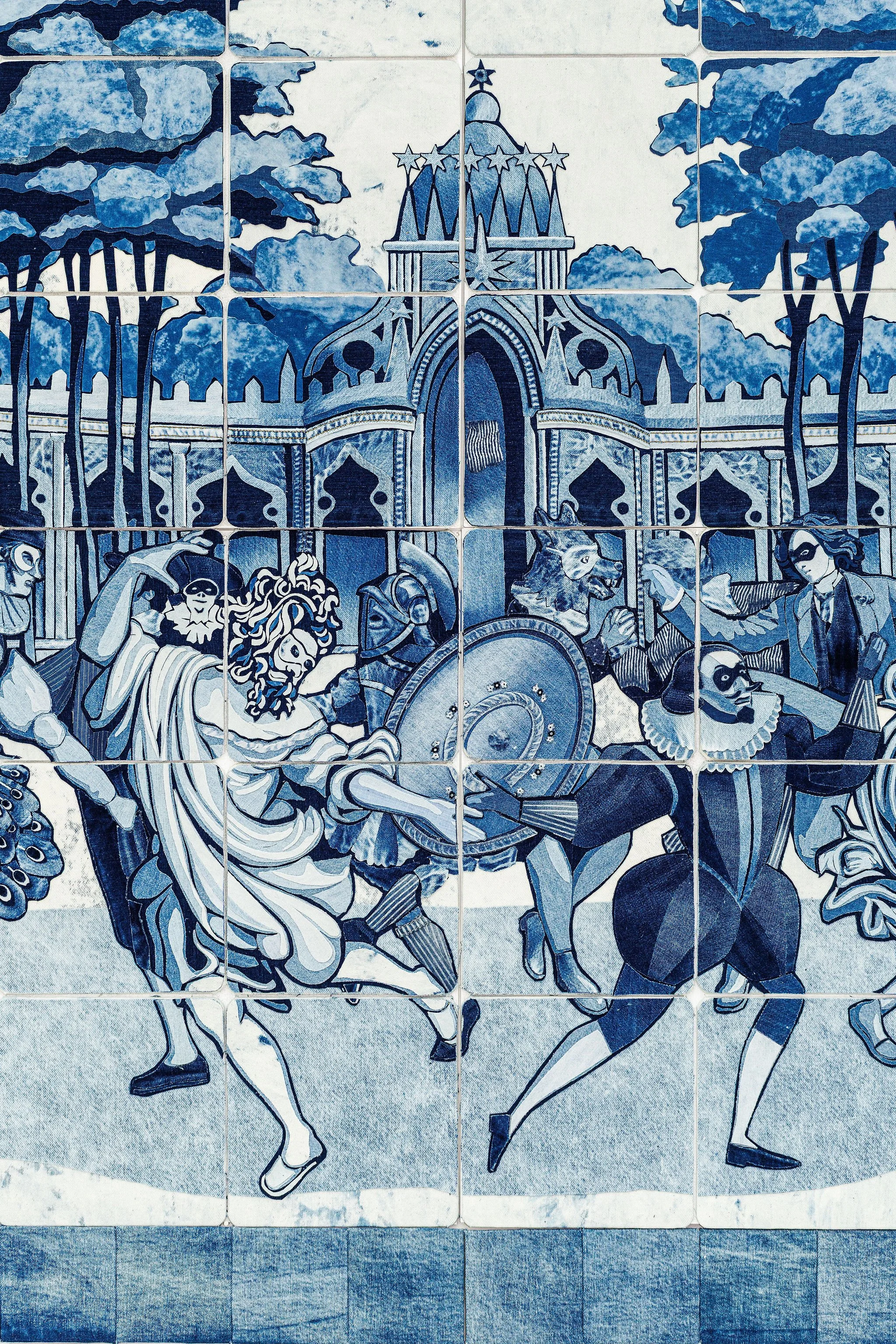  The Secret Garden in Textile Art Redefined at the Saatchi Gallery, London 2026. Ian Berry’s Denim Secret Garden installation   photo by Debbie Bragg  