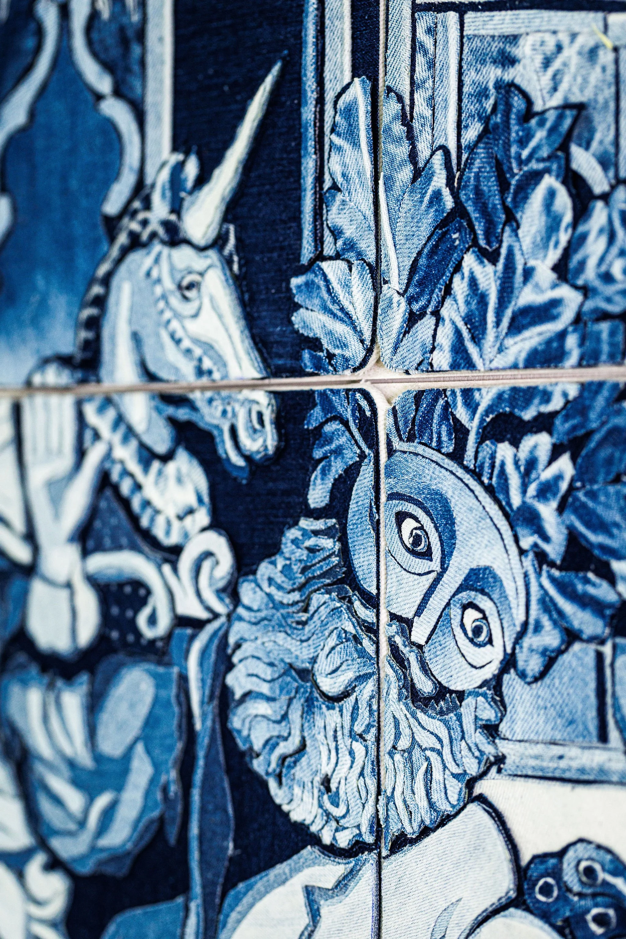 Details of the Tiles made of denim 