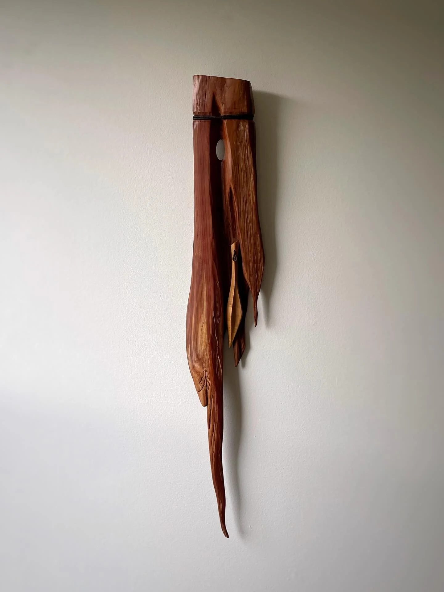 A little rough, a little smooth, a little carved, a little grooved. Like all of us. Hold tight to your heart. 
Carry Your Open Heart, 2025. Red cedar driftwood and old field wire.