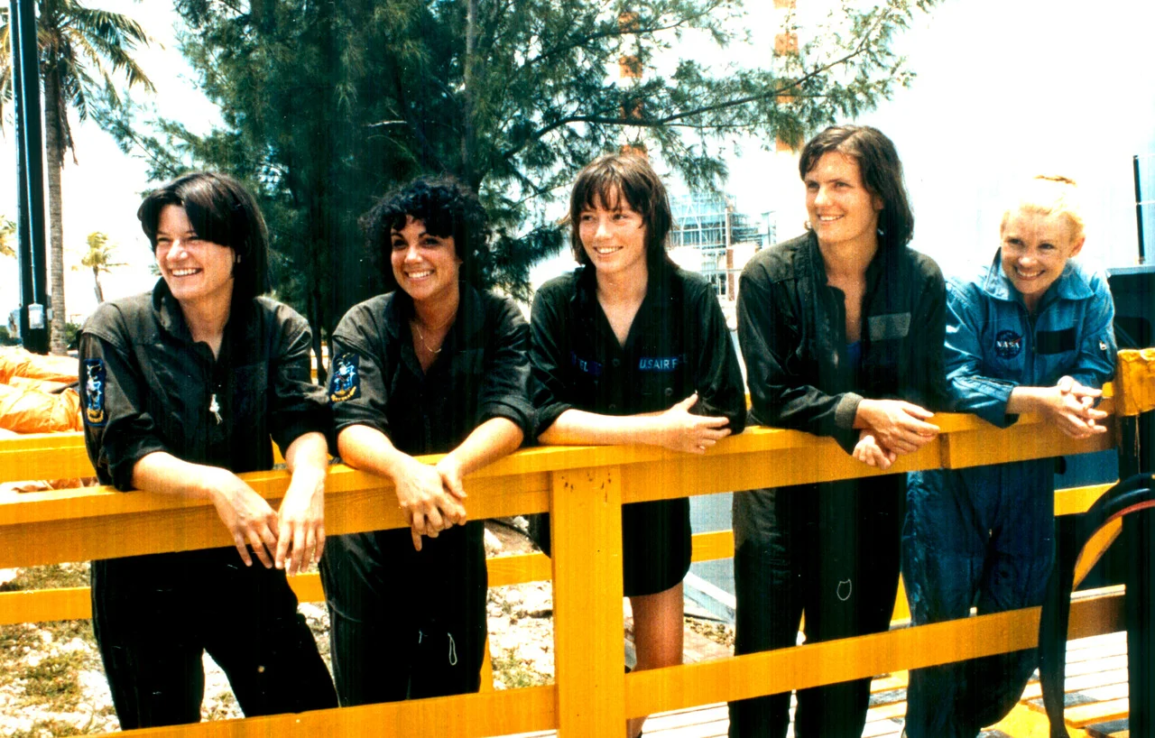 Got A Girl Crush On: The First Cosmic Babes
Taking a break from the various training exercises at a three-day water survival school held near Homestead Air Force Base, Florida, are some of the first female astronaut candidates in the U.S. space program. Left to right are Sally K. Ride, Judith A. Resnik, Anna L. Fisher, Kathryn D. Sullivan and Rhea Seddon.