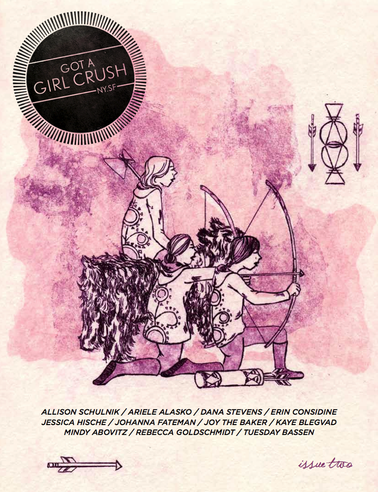 If you can’t make it to our launch party at Myrtle in LA this Saturday –you can still pick up your copy of Got A Girl Crush, Issue Two !
Featuring : Allison Schulnik (Artist) • Ariele Alasko (Brooklyn to West) • Dana Stevens (Slate movie critic) • Erin Considine (Jeweler) • Jessica Hische (typographer) • Johanna Fateman (Le Tigre, MEN) • Joy the Baker (Baker Extraordinaire) • Kaye Blegvad • Mindy Abovitz (Tom Tom Magazine) • Rebecca Goldschmidt • Tuesday Bassen // Cover Illustration by Caroline Hwang // Designed by K. Nicole Murtagh // Edited by Meg Wachter & Andrea Cheng
$18 USD. Limited run of 400. 8.5” x 11”, 52 pages, full color, saddle-stitched.
Get yours today or check it out online !