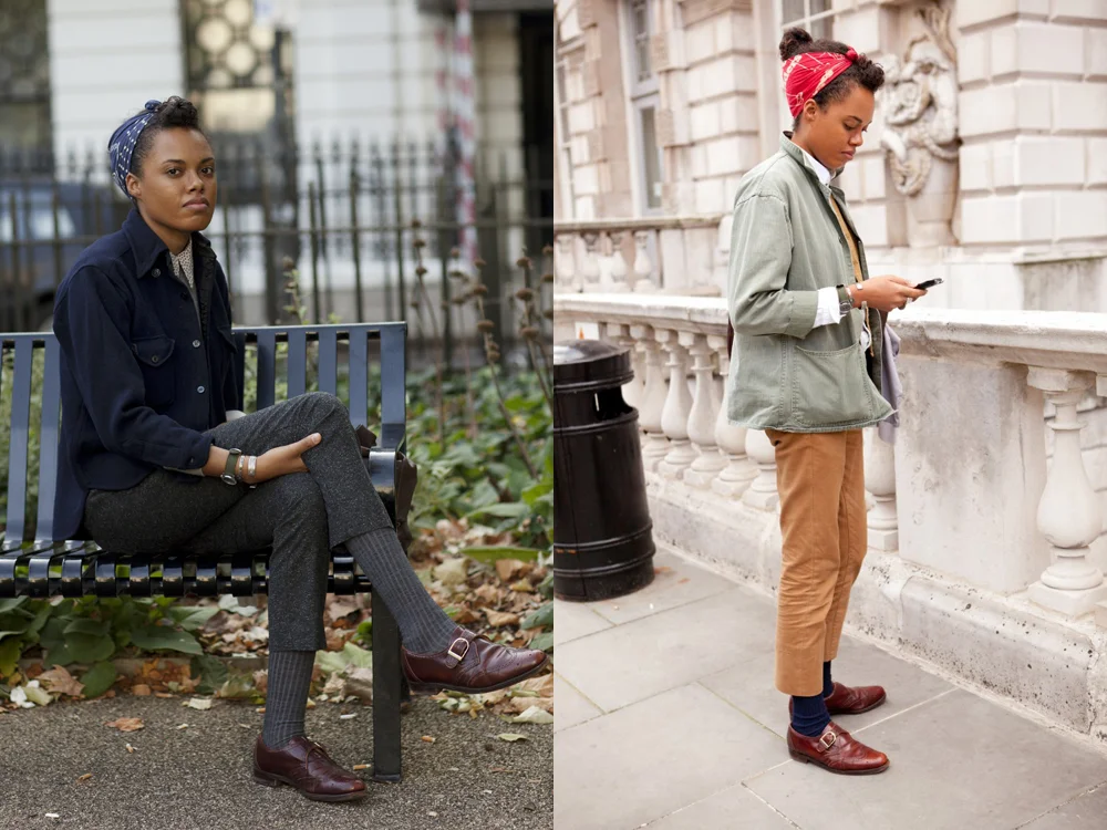Got a girl crush on: This London Gal About Town
Currently infatuated with this girl after seeing her on The Sartorialist and then The Streethearts . Both outfits are outrageously ace, but my eyes keep going to those golden camel colored cropped pants and that navy CPO shirt jacket. Also a lot of helpful cues on effective layering!