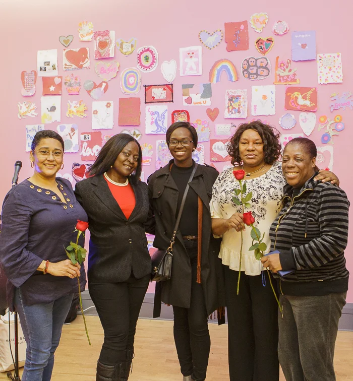 LOVE POSITIVE WOMEN 2017 Pop-up Exhibition: Valerie Reyes-Jimenez, Joyce McDonald, Cindy Krampah, Shirlene Cooper and Lydia Bryant at the Opening Reception. / Photo by Kaz Senju