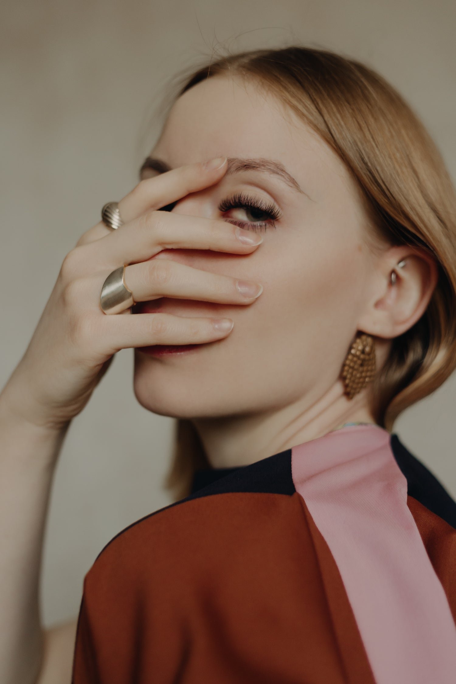 Katarzyna Chilimoniuk wearing ORPHAN GIRL Earcuffs in rainbow copper from GINA MELOSI's LASTCHANCE/LOSTCHILD collection
