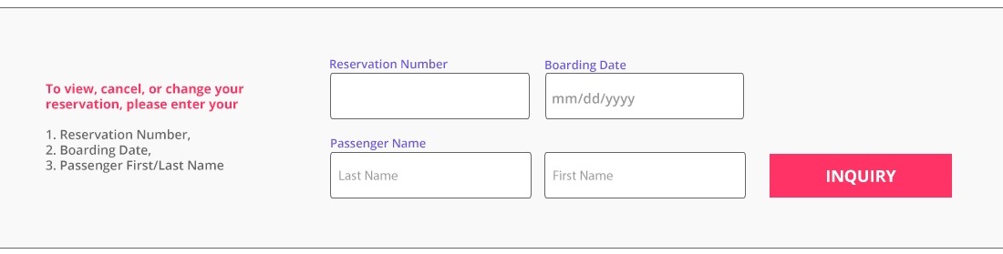 Quick and easy way to check up on an upcoming flight with JIN AIR. Text on the left outlines steps required in order to view flights.