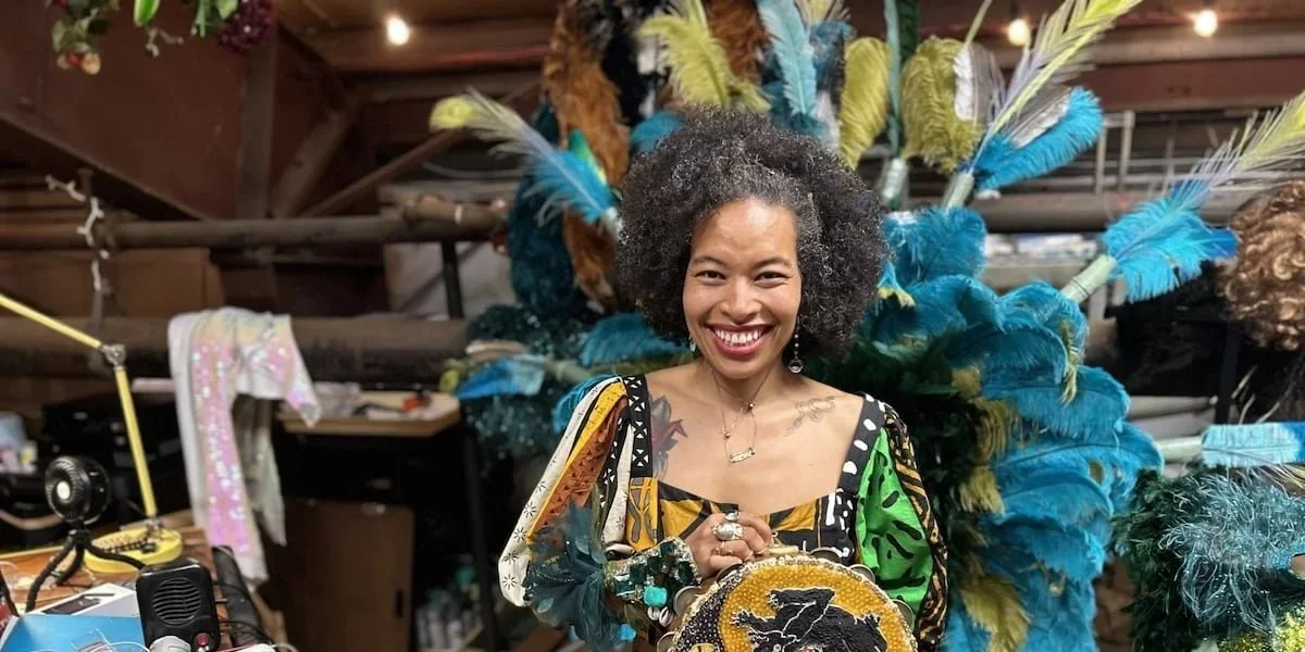 Black Masking Indian puts finishing touches on Mardi Gras suit