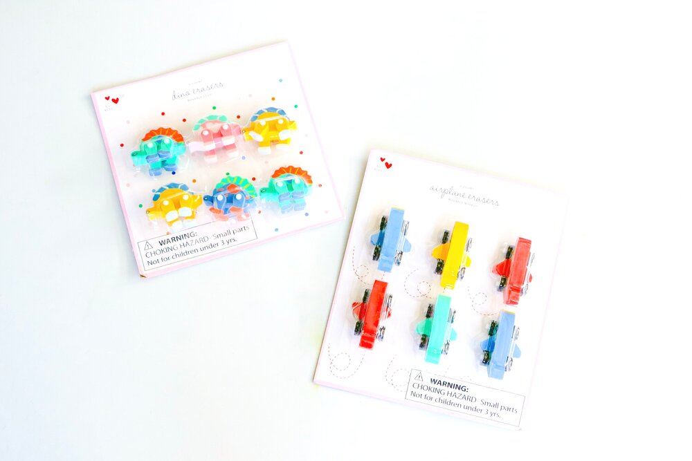 dino + airplane erasers