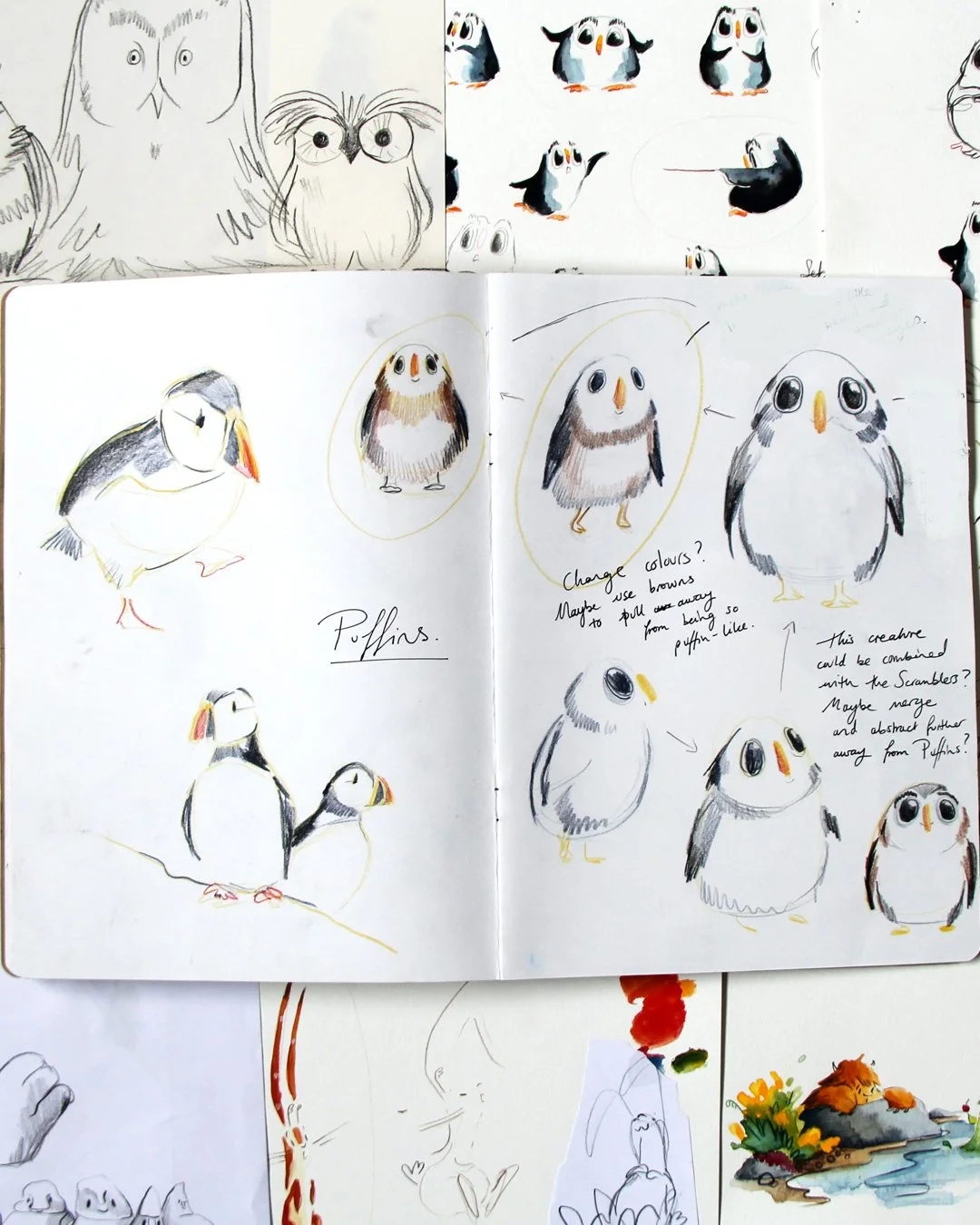 Say hello to the devious, mischievous villain in The Lost Gemstone&hellip; Sookie! 

Sookie&mdash;the gemstone thief&mdash;started out as a sketch of a puffin in my sketchbook and ended up looking like a hybrid of a puffin and a pudgy penguin. I had 