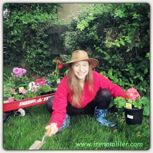 gardening squat malasana flowers irena