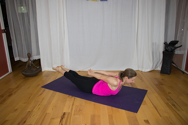 Yoga for a Strong Back and Open Shoulders. Locust Pose variation. www.irenamiller.com