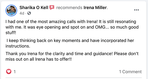 After a session and reading with Irena Miller