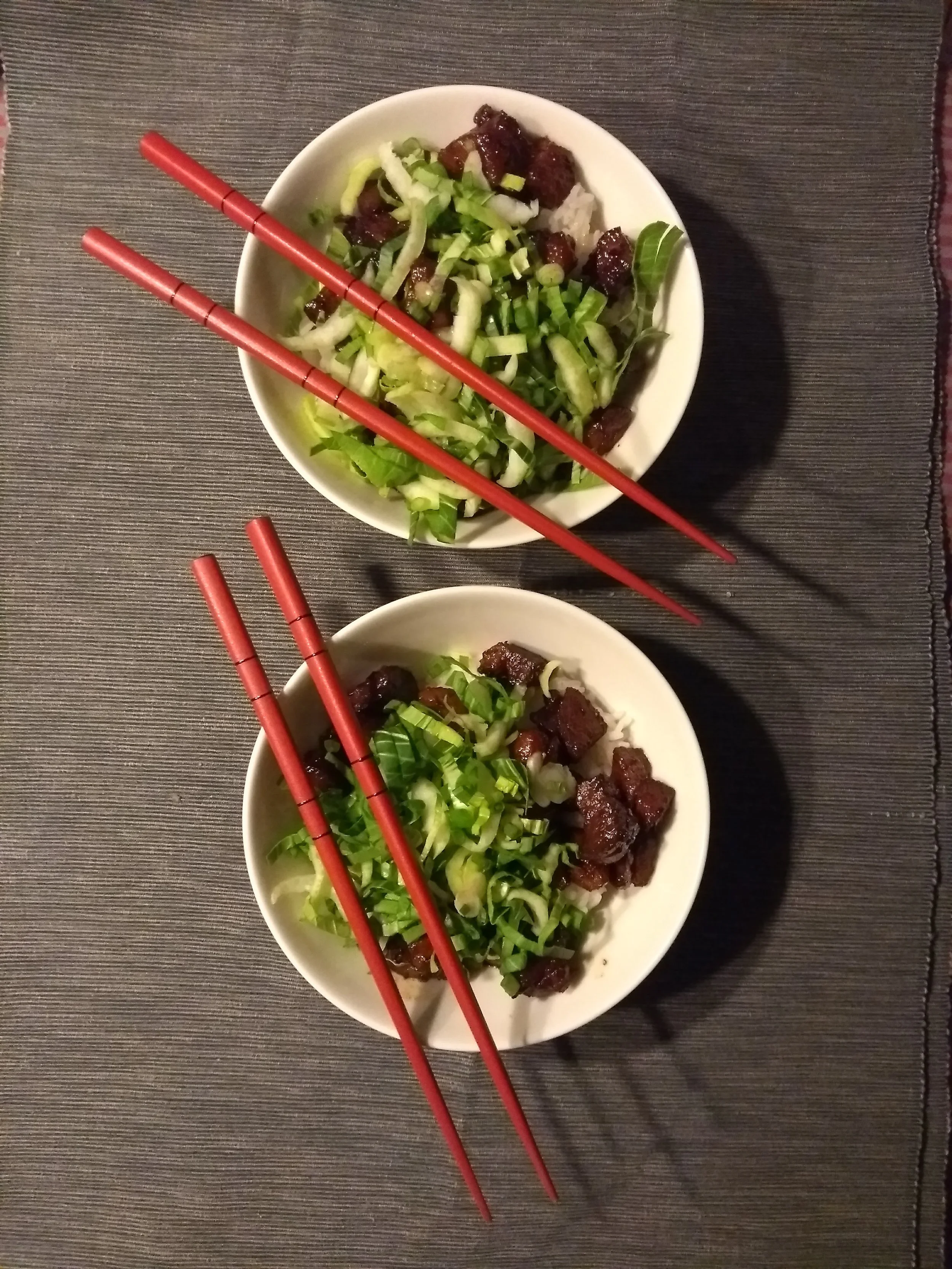 Volá! Red Braised Pork served with pok choi and spring onion.