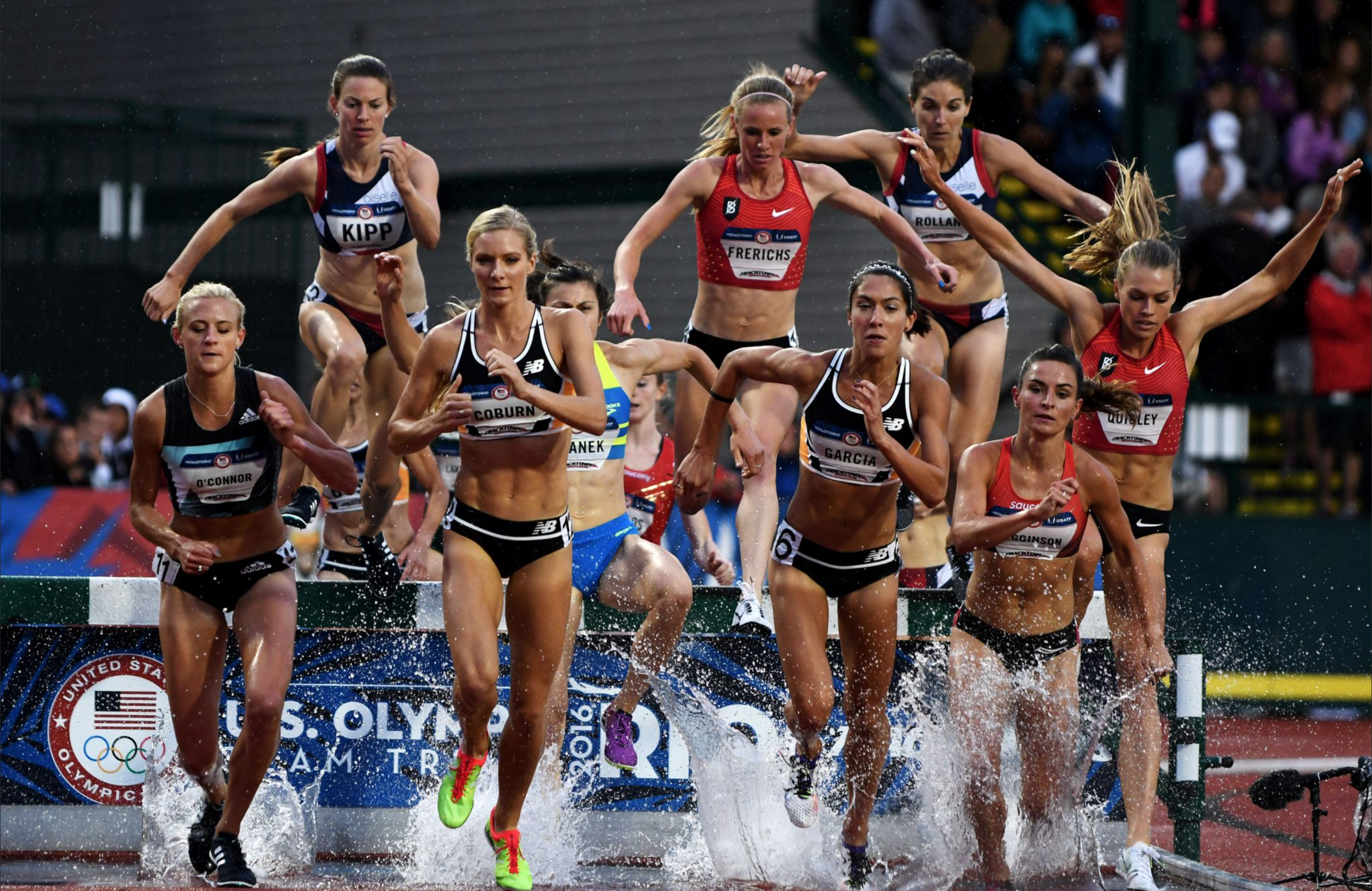 Emma Coburn edged her competition in the women's 3,000-meter steeplechase final.