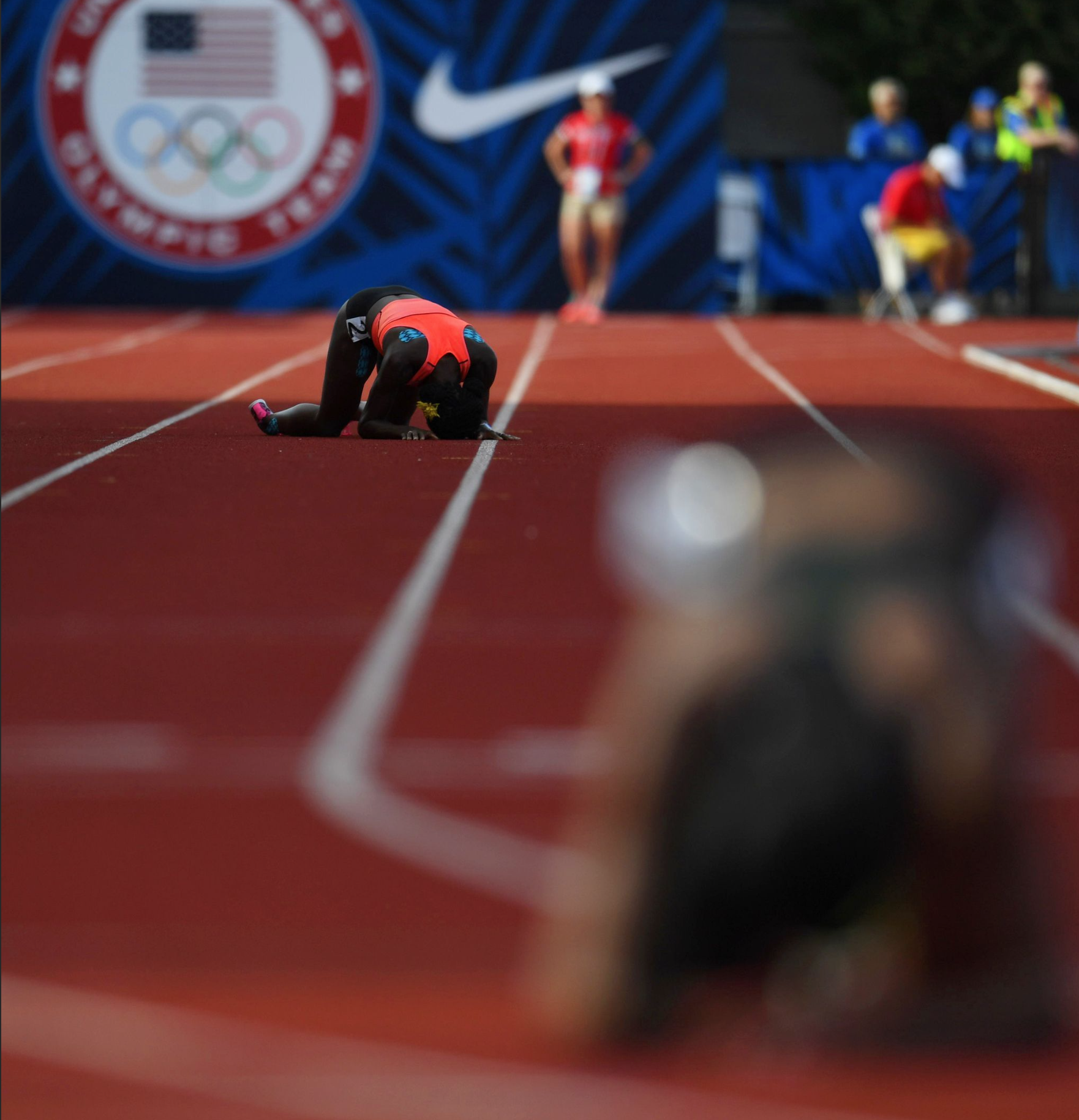 Alysia Montano fell to the track during the last quarter of the women's 800-meter final, failing to make the Olympic team. Montano has been outspoken about doping in the sport and was hoping to podium in Rio. 