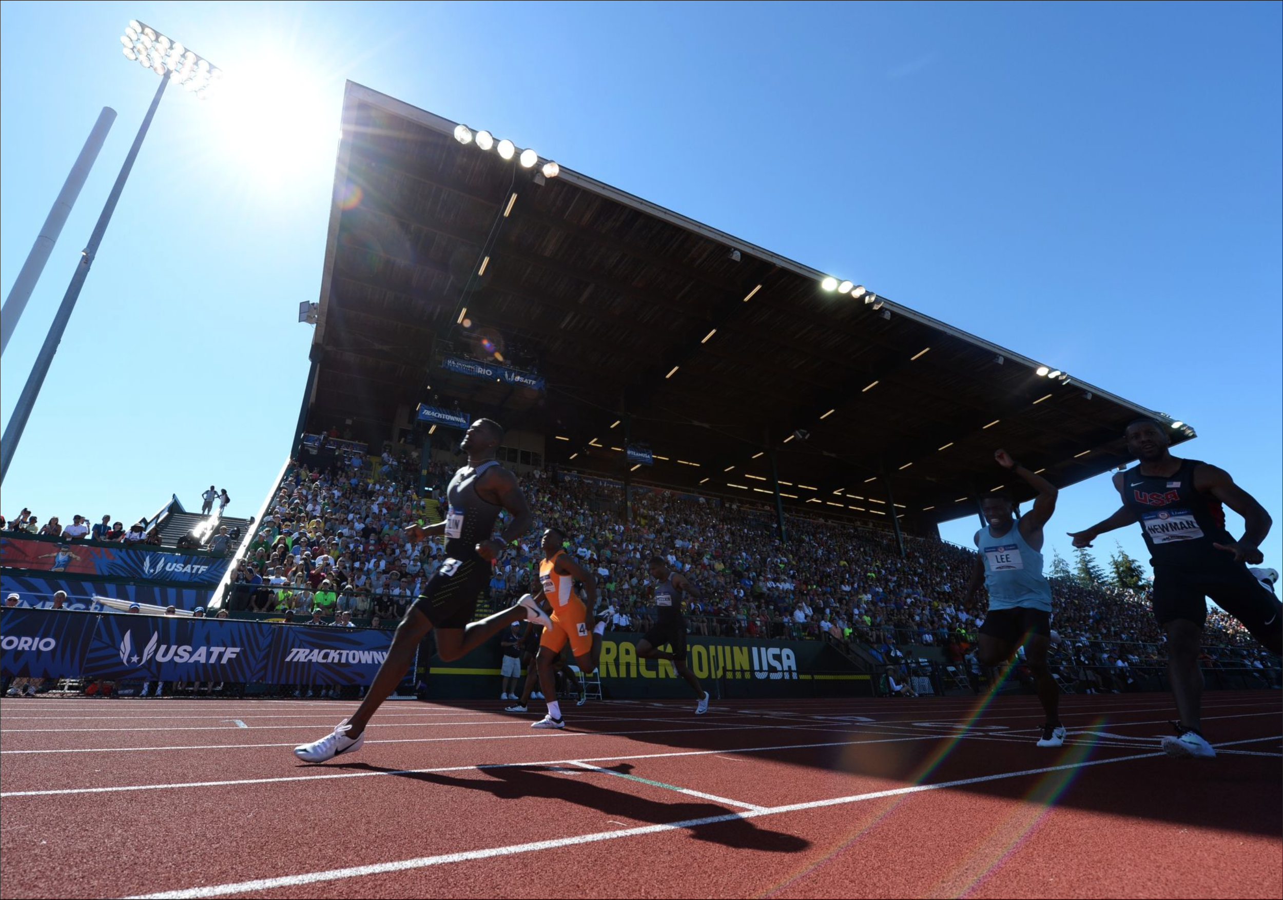 Justin Gatlin qualified for the 100 and the 200 meters after winning both finals at the trials.